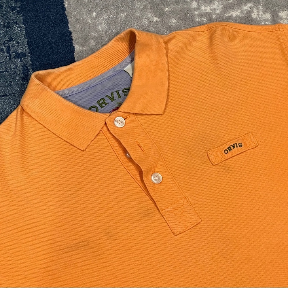 Orvis Men's Pink Orange Golf Shirt Size M Arm Gussets Short Sleeve 3 Button